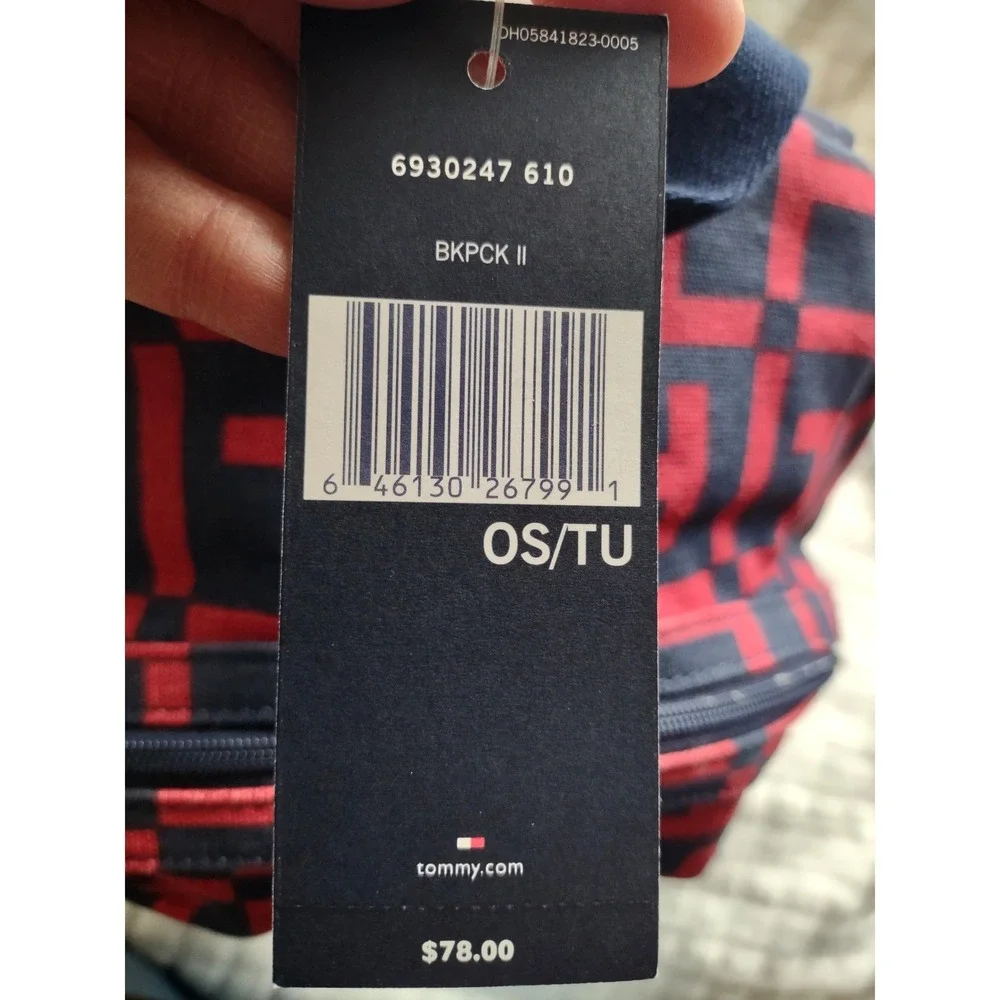 Tommy Hilfiger Backpack Red Navy Geometric Logo Print